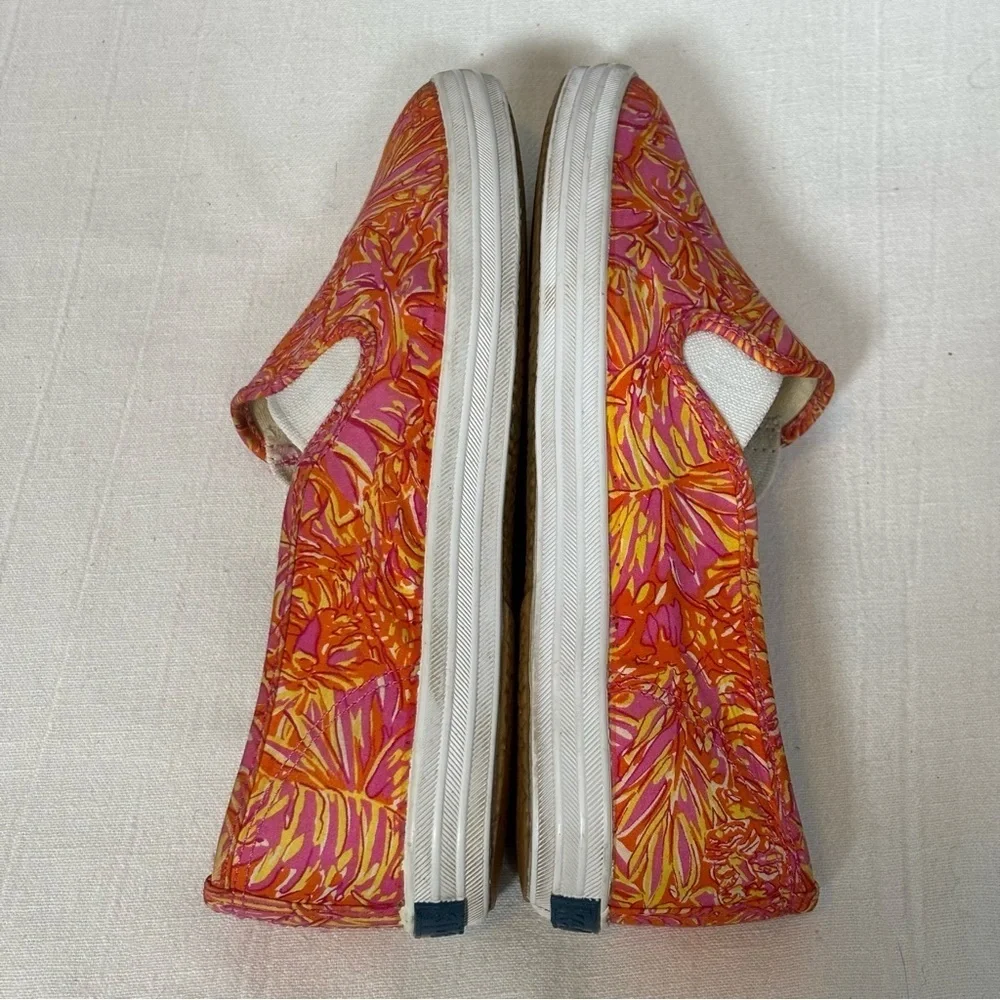 Keds x Lilly Pulitzer Loafer Slip-On Sneakers-Pink Orange Floral-Women Size 8.5